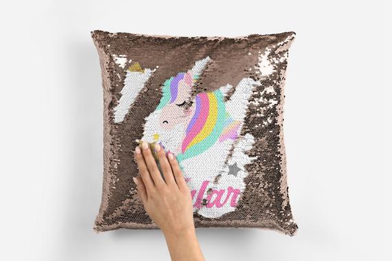 7. Personalized Unicorn Face Sequin Pillow Cover