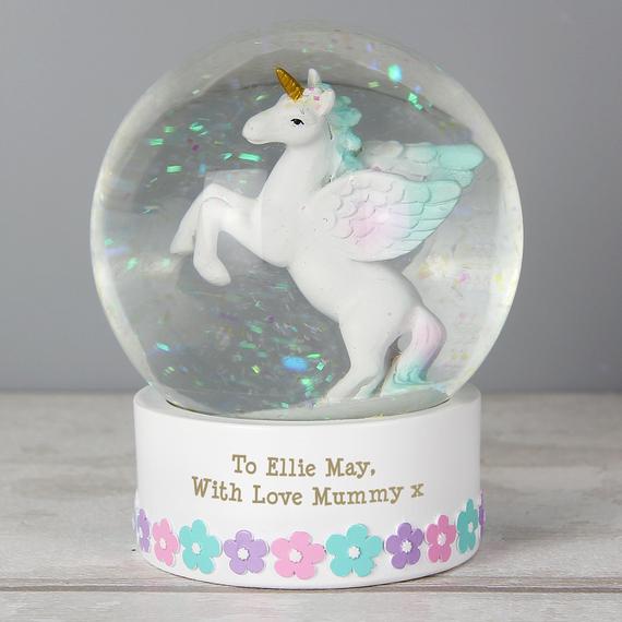 9. Personalized Unicorn Snowglobe