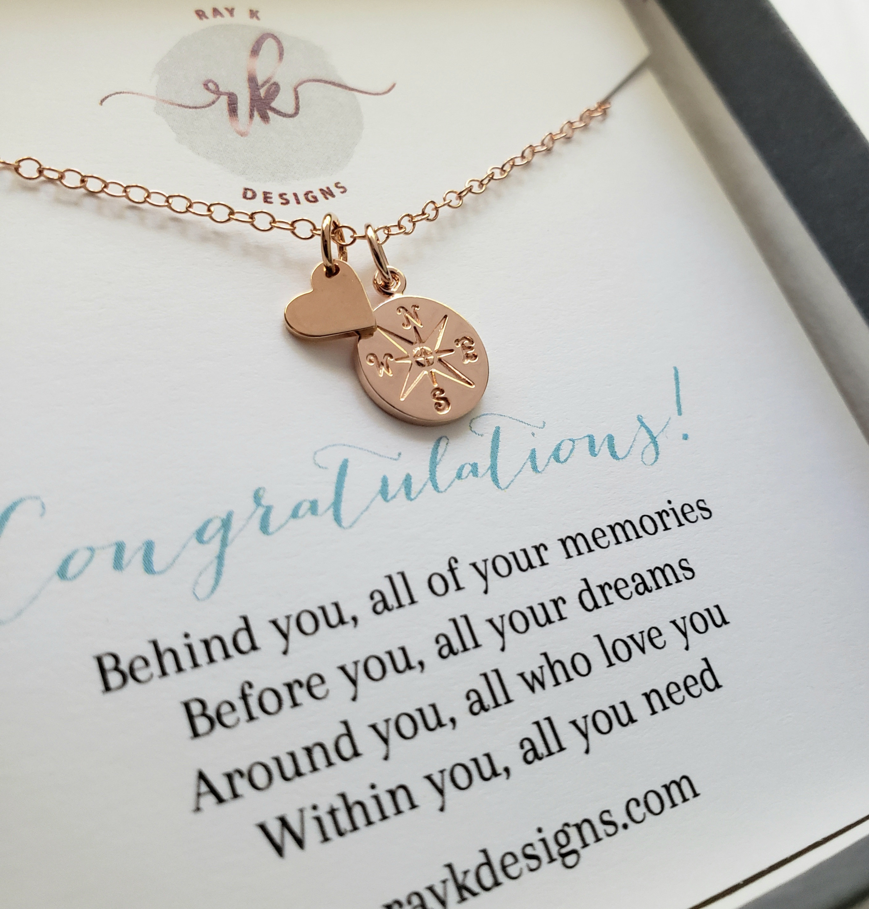 2. Rose Gold Compass Heart Necklace