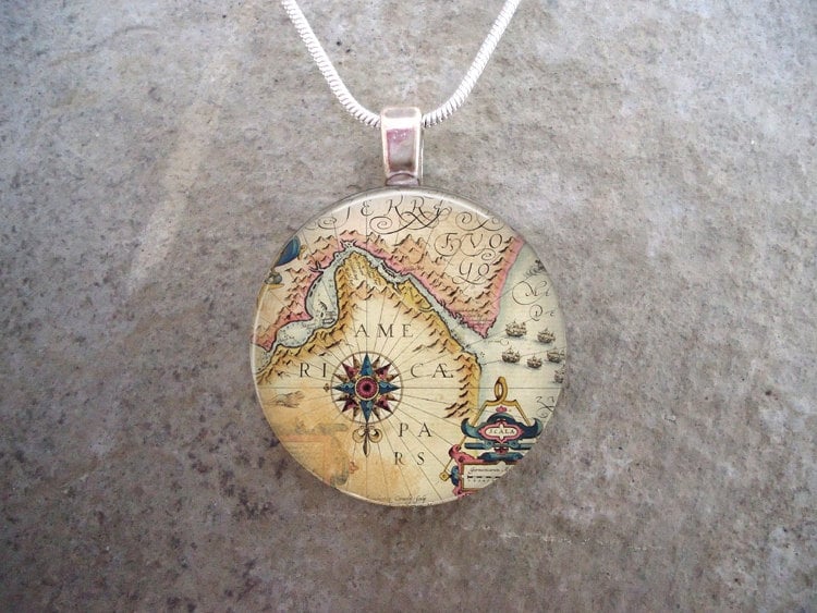 19. Antique Style Map Pendant Necklace
