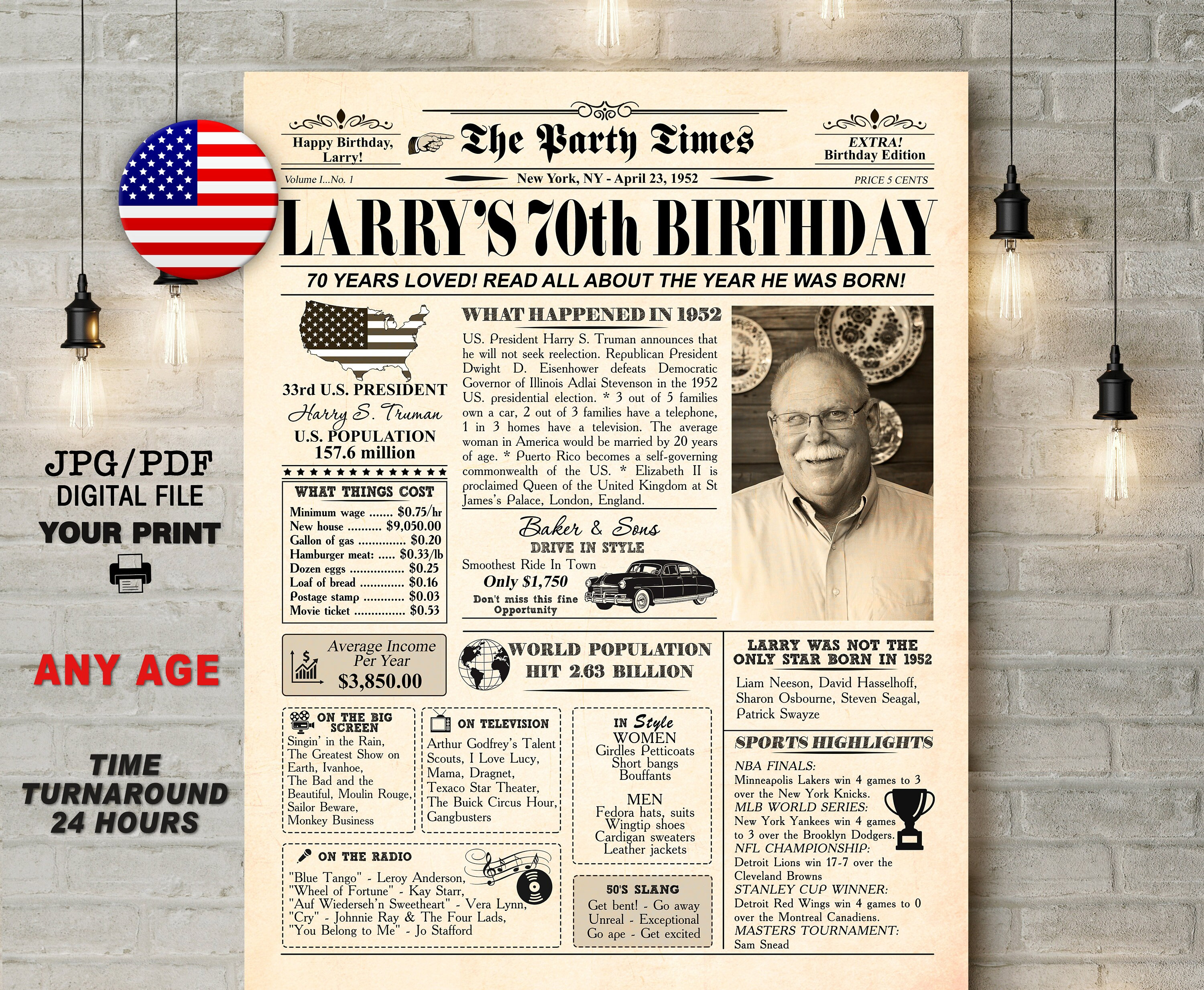 4. 1952 Poster-Style 70th Birthday Poster