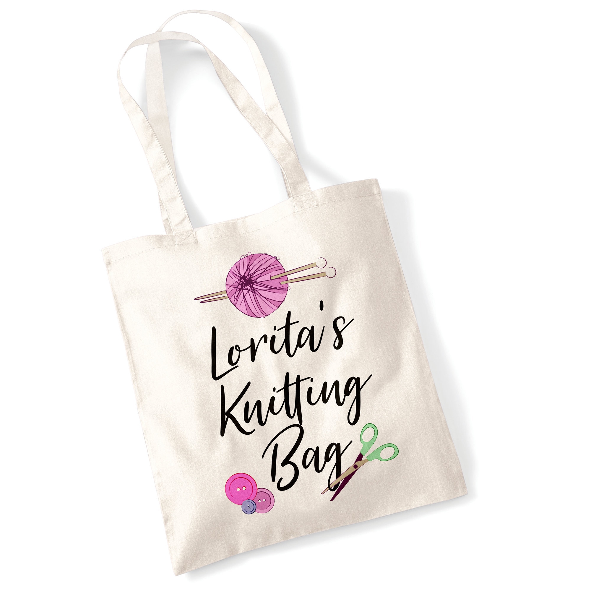 6. Custom Name Knitting Tote Bag