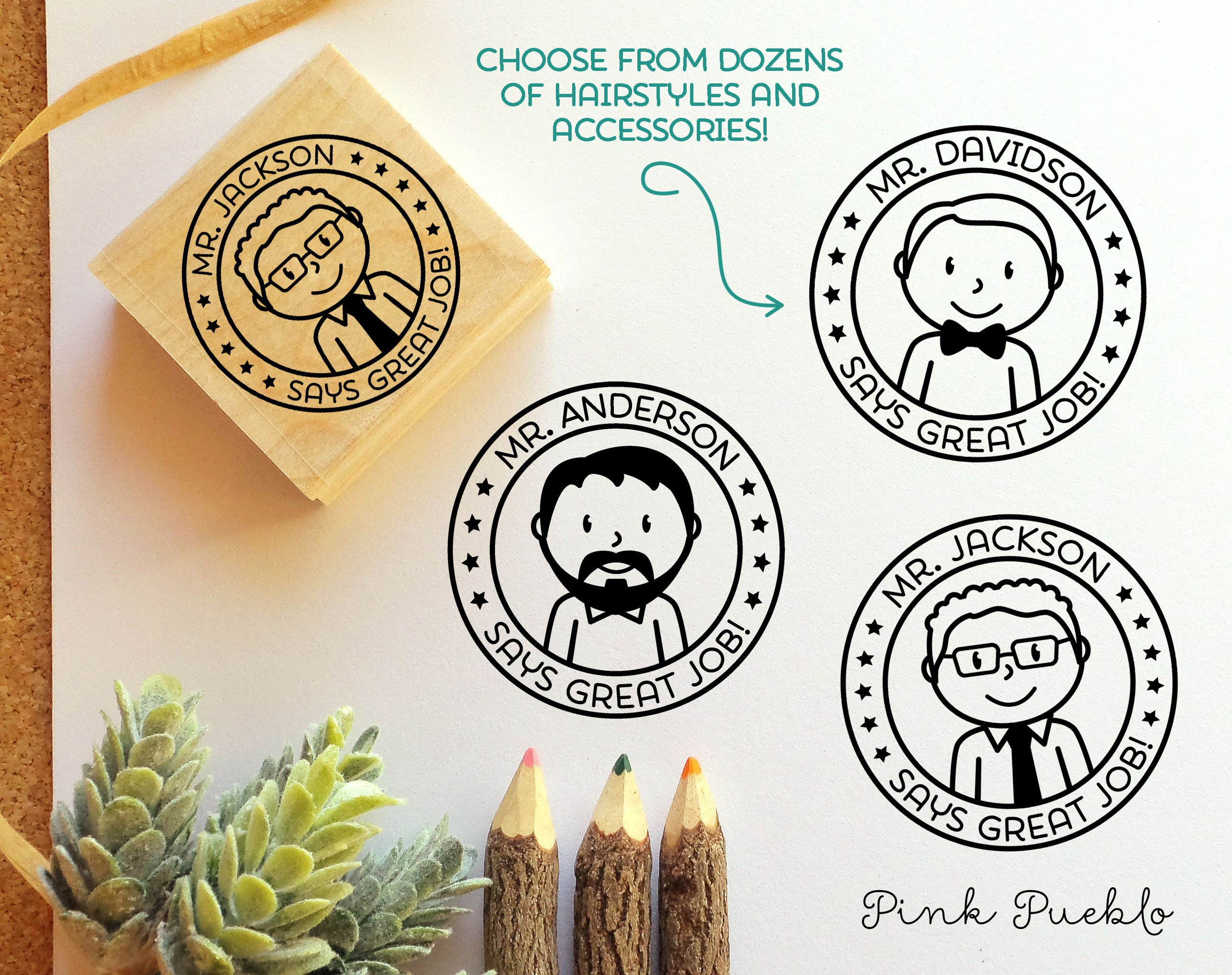 6. Personalized Rubber Stamp for Male Teachers