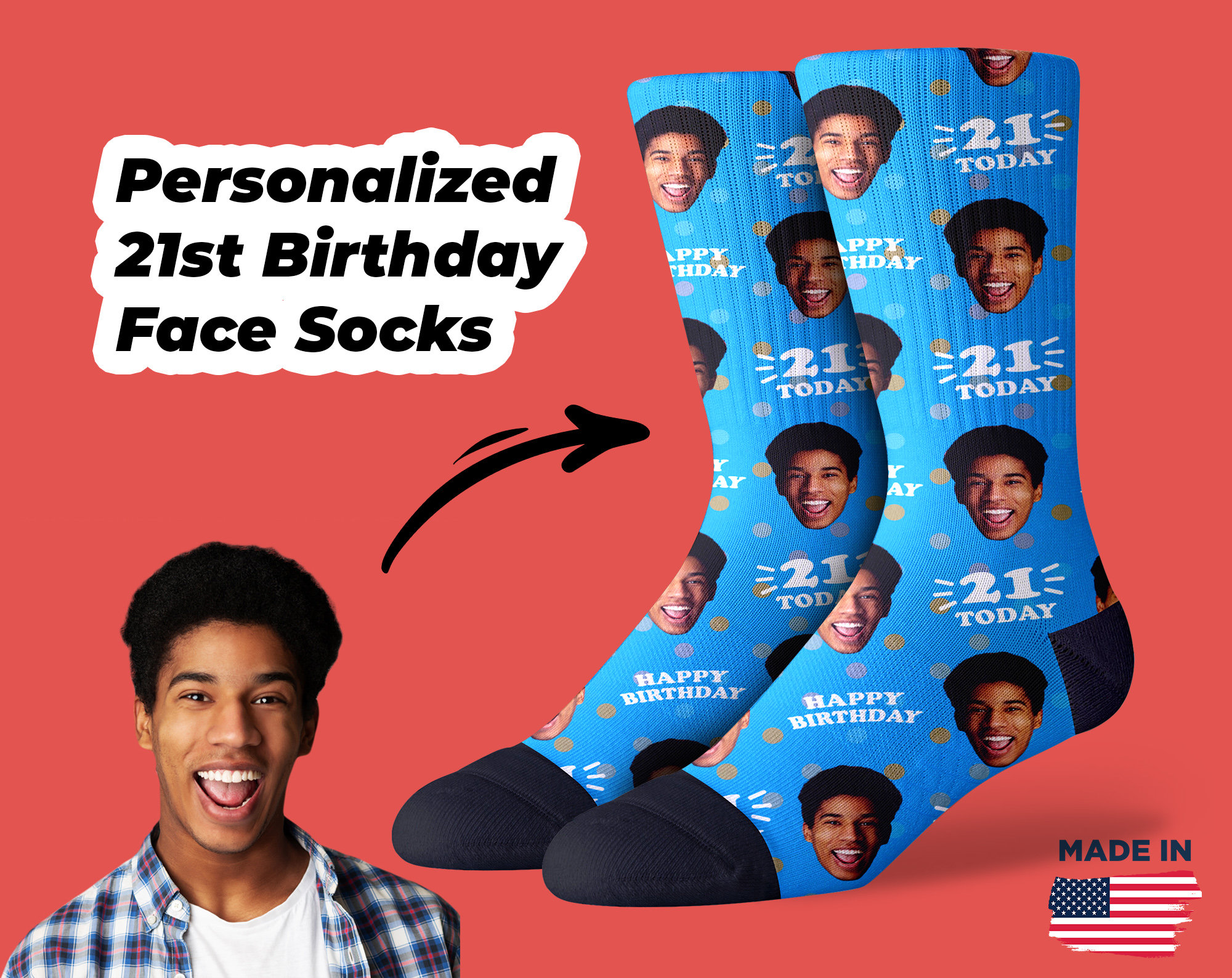 10. 21st Birthday Personalized Face Socks